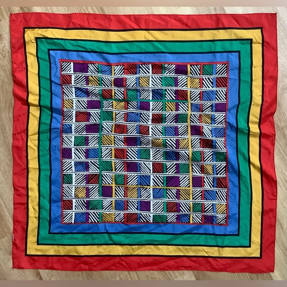 Vintage 90’s square scarf Colorful rainbow colors pride geometric pattern
